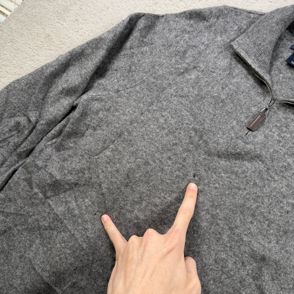 Daniel Hechter Sweater Mens XL Grey 100% 2 Ply Cashmere 1/4 Zip Pullover Soft - Picture 2 of 7